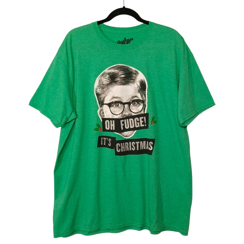 A CHRISTMAS STORY "Oh Fudge Its Christmas" Funny Short Sleeve Green T-Shirt 2XL